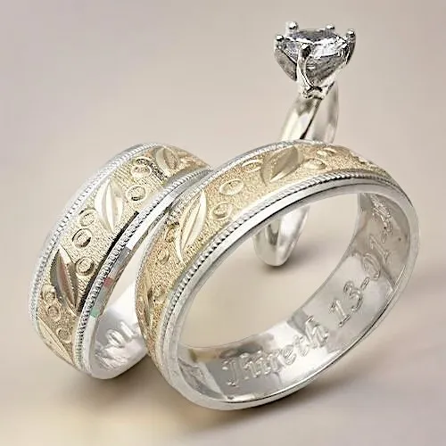 Set de anillo de compromiso y argollas de matrimonio